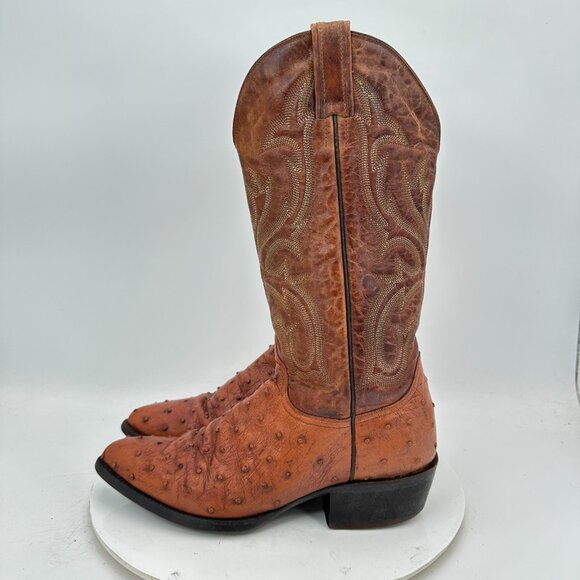 Durango Men Size 8D Brown Leather FullQuill Embroidered Ostrich Cowboy Boot - Picture 1 of 14